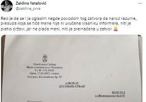 Драган Ј. Вучићевић због Жаклине Таталовић не мора у затвор 